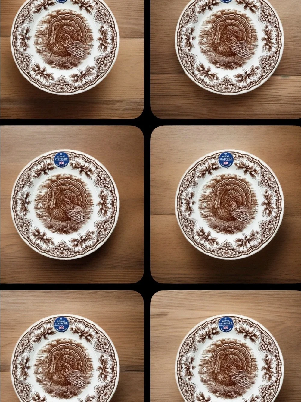 Stafford Brown and White Turkey Decorative 8” side Set-6 New Plates